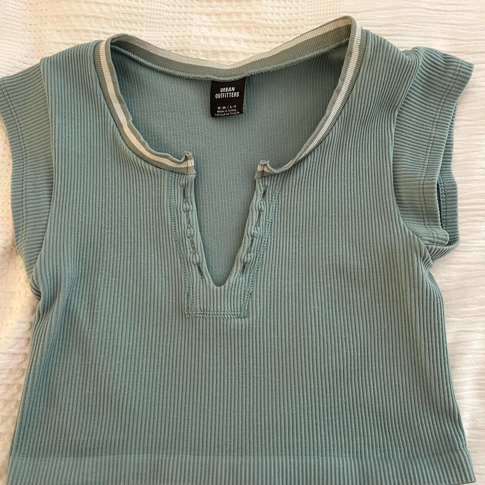 Urban Outfitters Teal Ribbed Short Sleeve Top